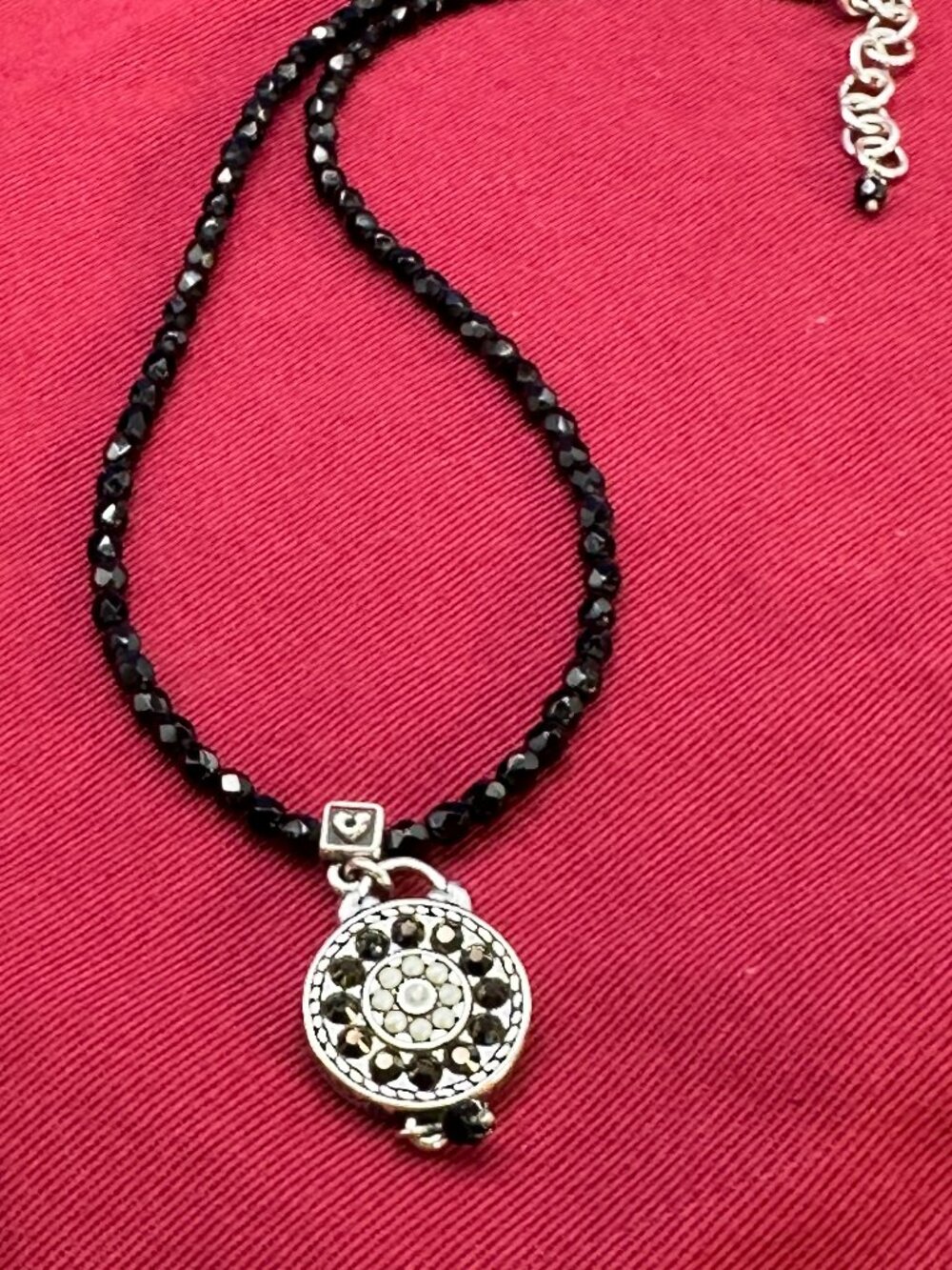 Retired Brighton Jet Set Black Faceted Beaded Necklace Crystal Accents